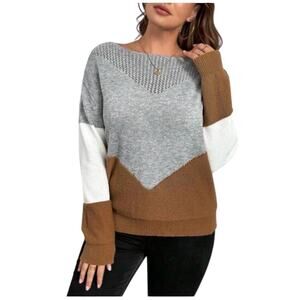 Women's Casual Sweater Tops Colorblock Neck Sweater.